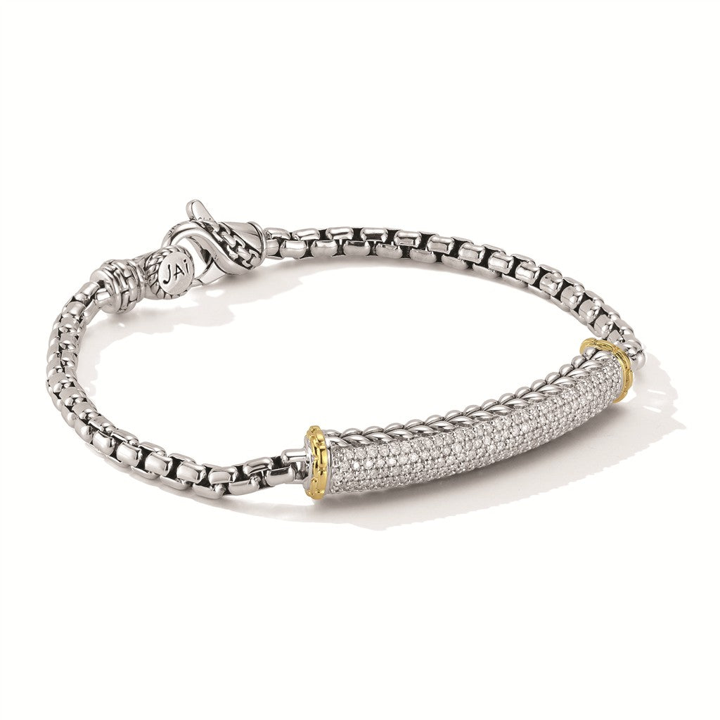 JAI Sterling Silver & 14K Gold Pave Diamond 3.7mm  | Silver Bracelets