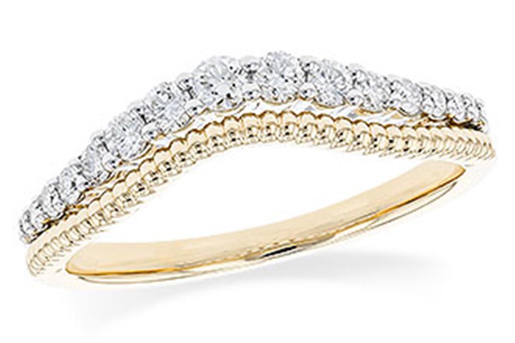 14K Two-Tone .30CTW Curved Graduated Diamond Band with Beaded Yellow Gold Row