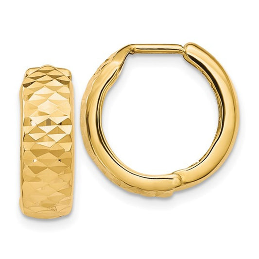 14K Yellow Gold Diamond-Cut Hinged Hoop Earrings