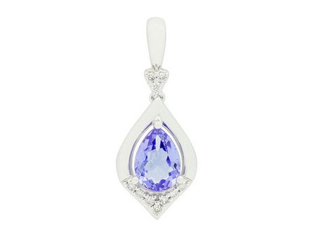 14K White Gold Tanzanite with Diamond Accent Pendant